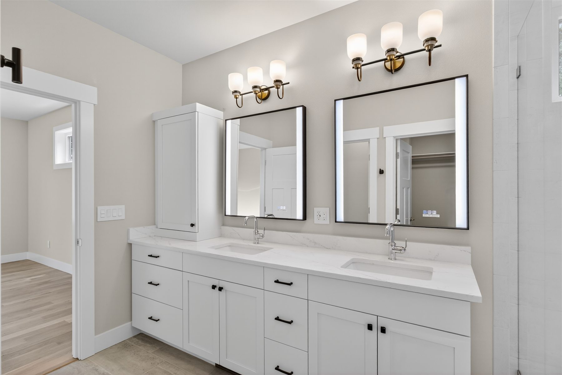 Bathroom vanity and fixtures photographed for a listing