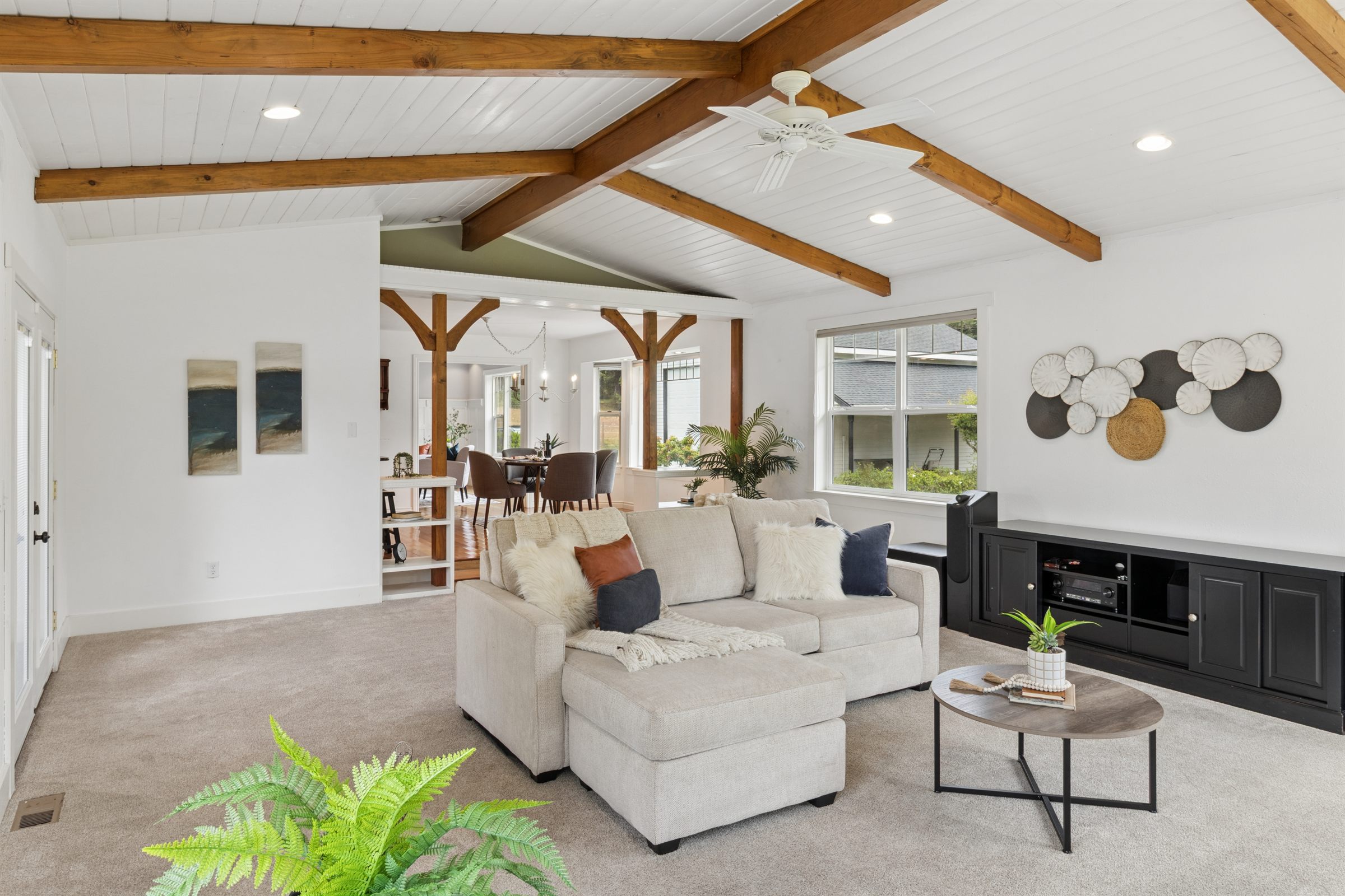 Vaulted living room photographed for real estate media